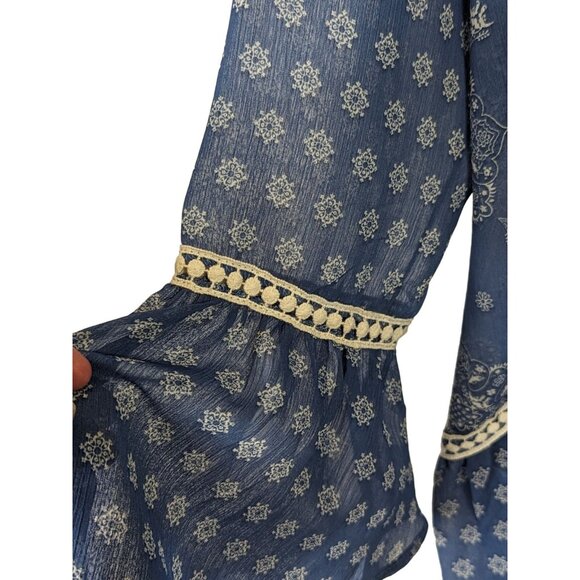 Hint of Mint Women Top Plus Size 18W Blue Sheer Paisley Bohemian Flowy Romantic - Picture 6 of 14